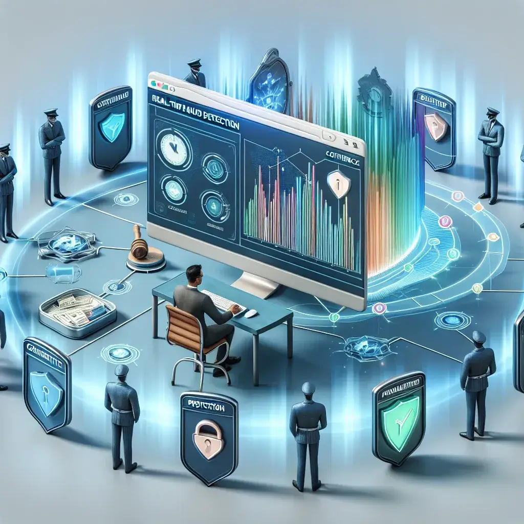 "Illustration of top real-time fraud detection platforms showcasing features and analytics to protect businesses, highlighting key benefits and technology used in fraud prevention."