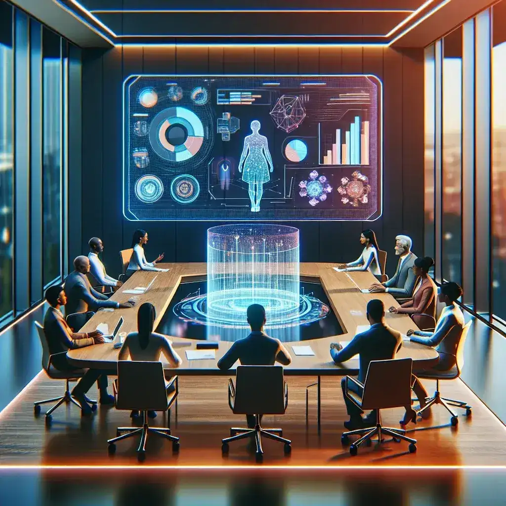 "Microsoft Teams holographic meeting mode showcased on a laptop screen, highlighting an immersive virtual collaboration experience for enterprise customers."